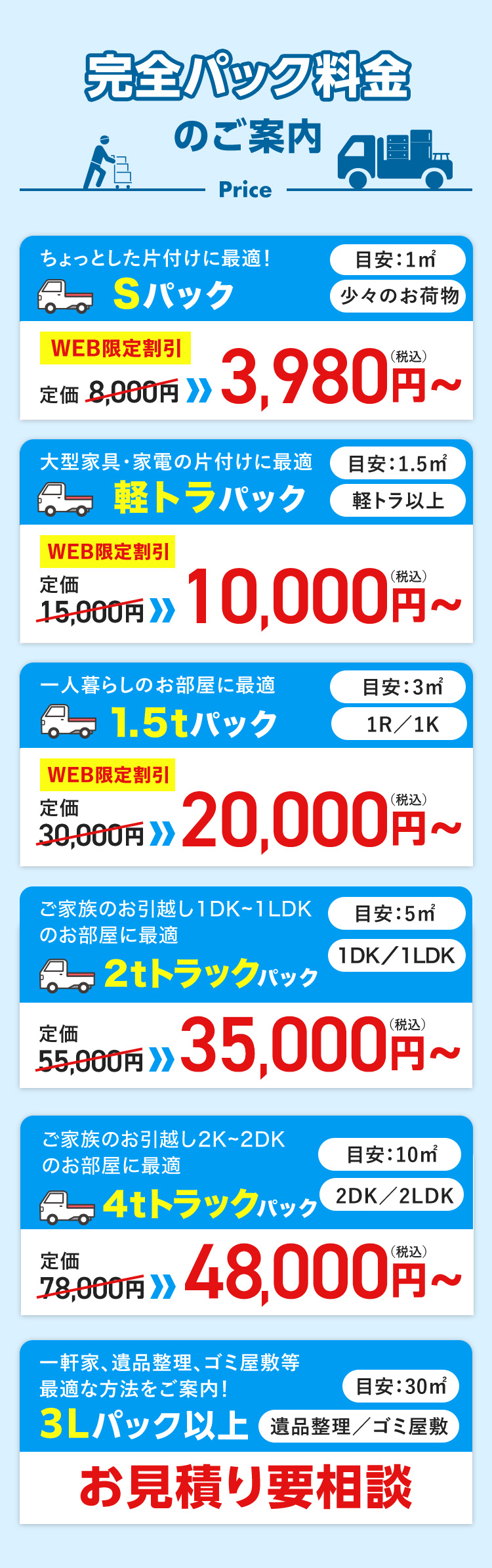 完全パック料金のご案内